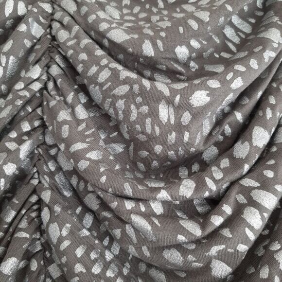 MODA INTERNATIONAL | Ruched Exposed Zip Mini Skirt Grey Silver Animal Print Sz M - Picture 4 of 12